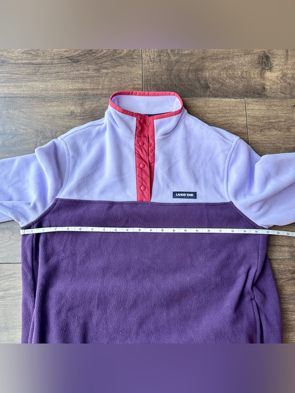Lands End NWT Womens M 10-12 Heritage Fleece Pullover - Colorblock Purple - Picture 10 of 11